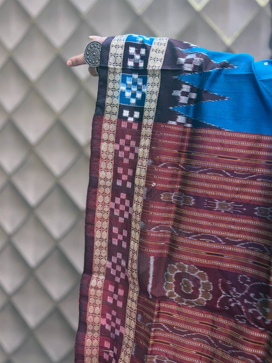 ROYAL BLUE AND RED SAMBALPURI SILK SAREE